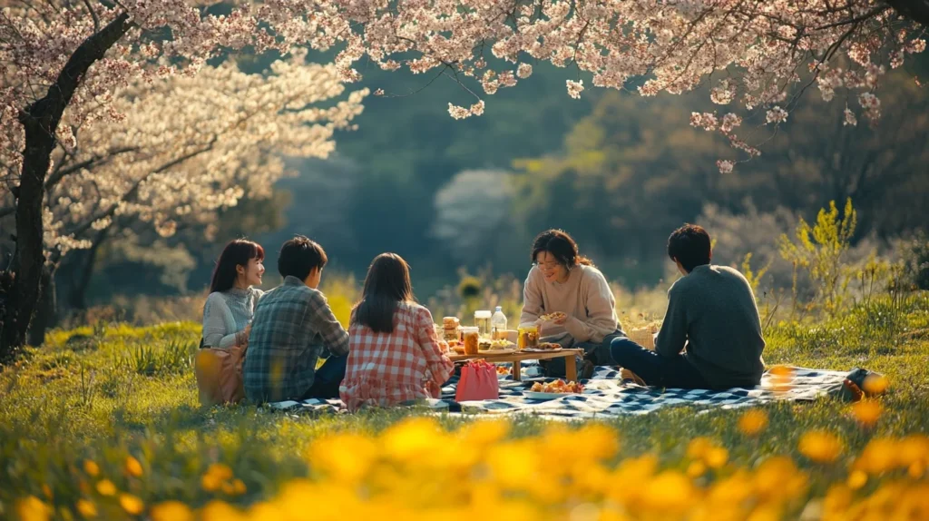 picnic under cherry blossoms